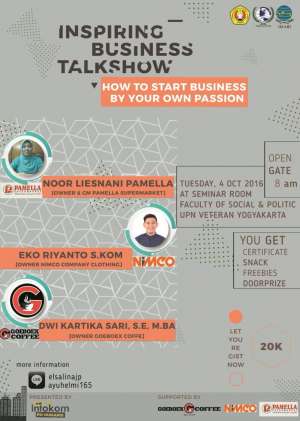 Inspiring Business Talkshow | 4 Oktober 2016 | 08.00 WIB | Ruang Seminar FISIP UPN Yogyakarta
